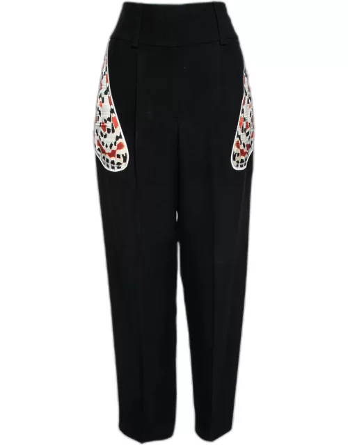 Givenchy Black Crepe & Printed Satin Inset Detailed Pants