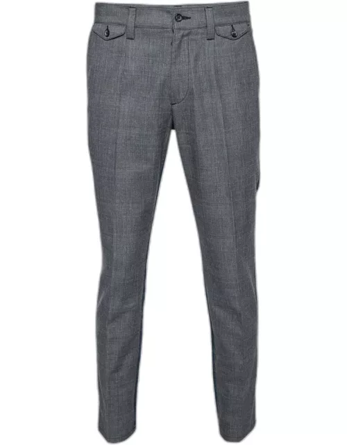 Dolce & Gabbana Checkered Cotton & Distressed Denim Paneled Pants
