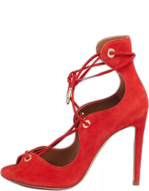 Aquazzura Red Suede Tango Curvy Lace-Up Sandal