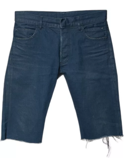Balmain Blue Denim Frayed Edged Shorts