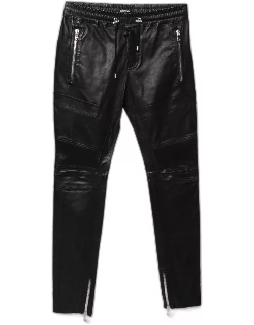 Balmain Black Lamb Leather Biker Trousers