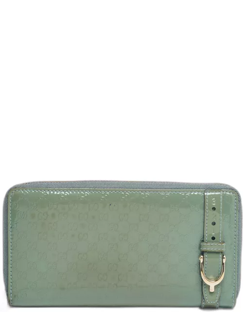 Gucci Green Microguccissima Patent Leather Zip Around Wallet