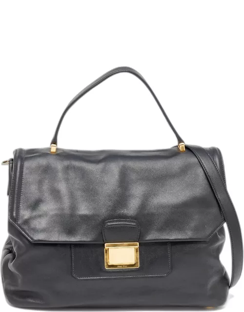 Miu Miu Black Vitello Soft Leather Large Top Handle Bag