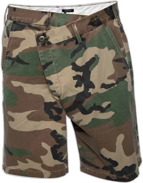 R13 Multicolored Camouflage Print Cotton Crossover Waist Shorts