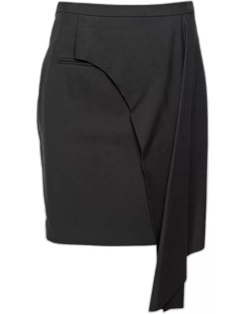 Balenciaga Black Wool Asymmetric Overlay Detailed Skirt