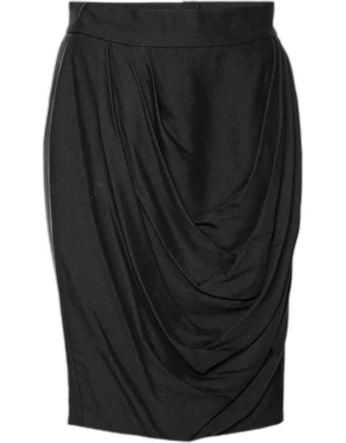 Chanel Black Silk Crepe Draped Skirt