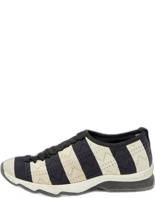 Fendi Black/Off-White Striped Fabric Slip On Sneakers 38