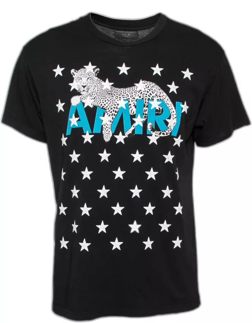 Amiri Black Cotton Leopard Star Printed Crew Neck T-Shirt