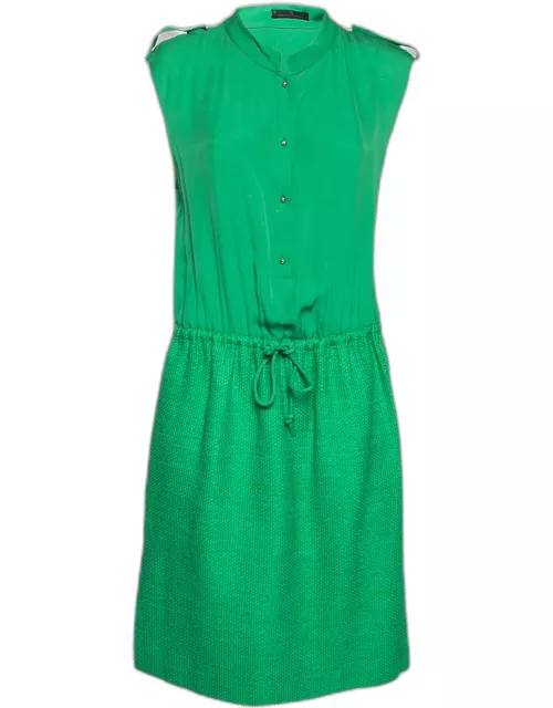 CH Carolina Herrera Green Silk Drawstring Waist Sleeveless Midi Dress