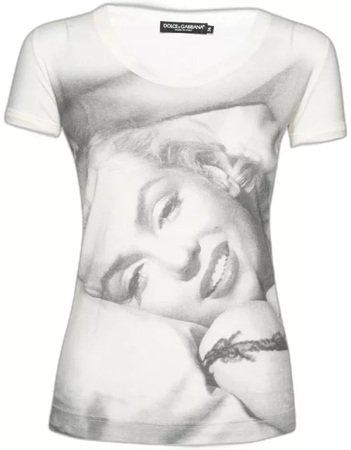 Dolce & Gabbana Cream Marilyn Monroe Printed Cotton T-Shirt
