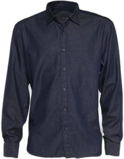 Z Zegna Blue Printed Cotton Long Sleeve Shirt