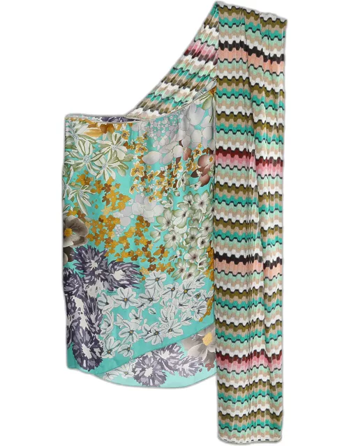 Missoni Multicolor Floral Printed Silk and Knit Paneled Off Shoulder Top