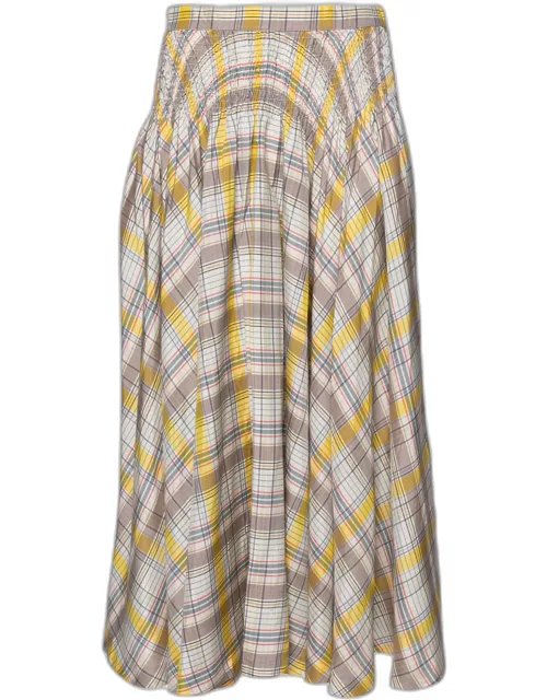 Valentino Multicolor Checkered Silk Midi Skirt