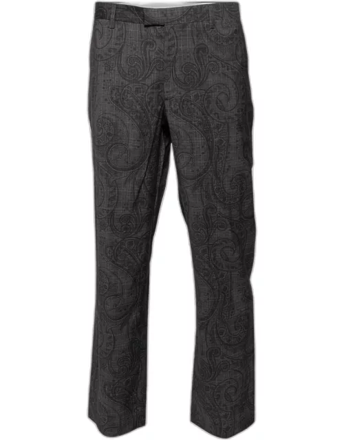 Etro Grey Paisley Printed Wool Trouser