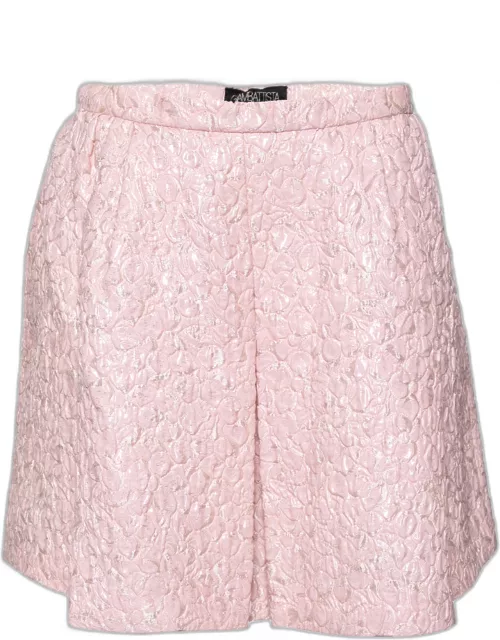 Giambattista Valli Pink Floral Embossed Jacquard Inverted Pleat Mini Skirt