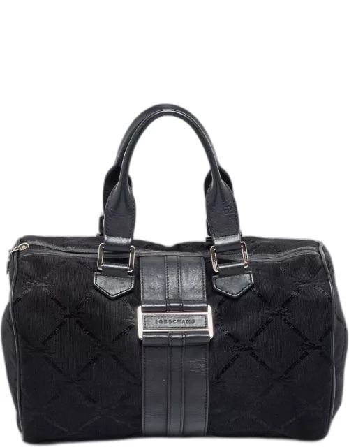 Longchamp Black Canvas and Leather Boston Bag