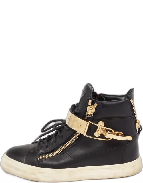 Giuseppe Zanotti Black/Gold Leather Coby High Top Sneaker