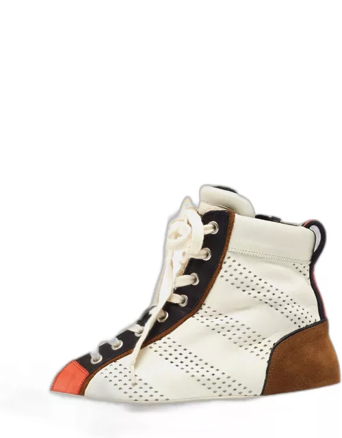 Balmain Multicolor Perforated Leather Suede and Canvas High-Top Sneaker