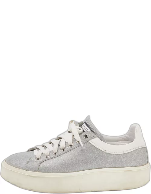 Le Silla Silver/White Glitter and Leather Sneaker