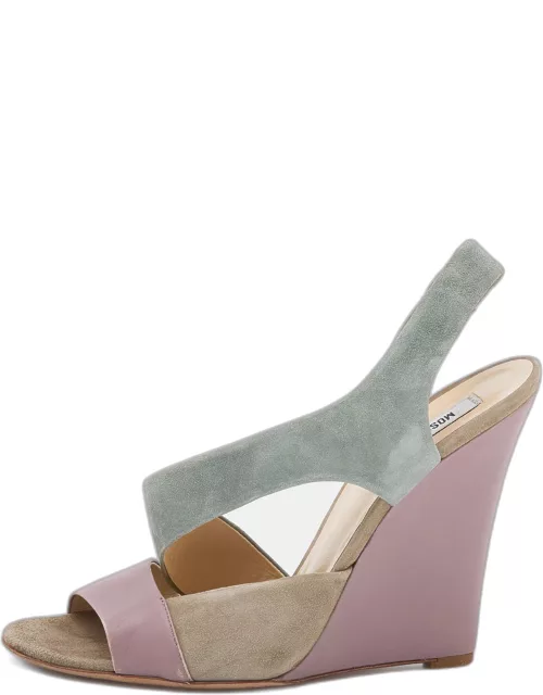 Moschino Multicolor Suede And Leather Slingback Wedge Sandal
