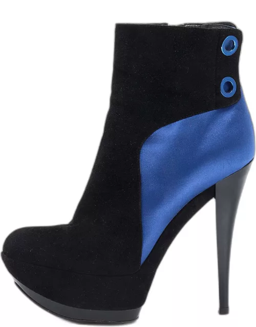 Casadei Black/Blue Suede And Satin Platform Ankle Boot