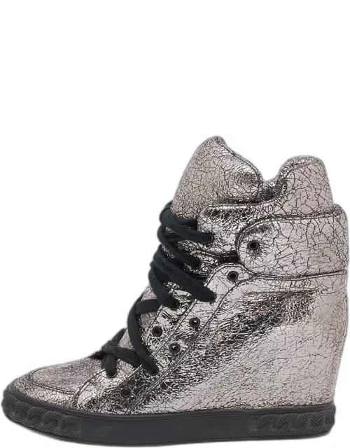 Casadei Metallic Crackled Leather High Top Sneaker
