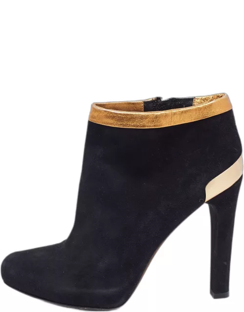 Fendi Black/Gold Leather And Suede Platform Ankle Boot