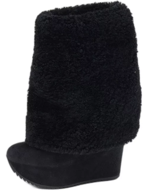 Saint Laurent Black Wool and Suede Wedge Boot