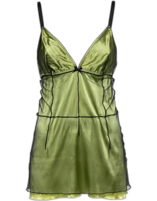 Dolce & Gabbana Underwear Green Silk & Tulle Sleeveless Camisole