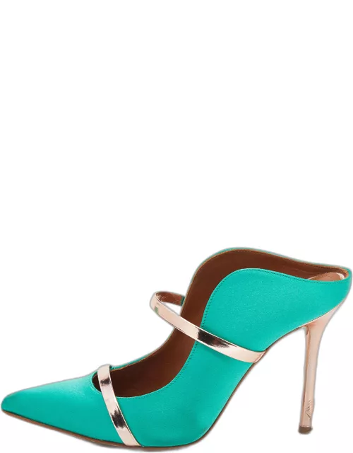Malone Souliers Green/Rose Gold Satin And Leather Maureen Pointed Toe Mule