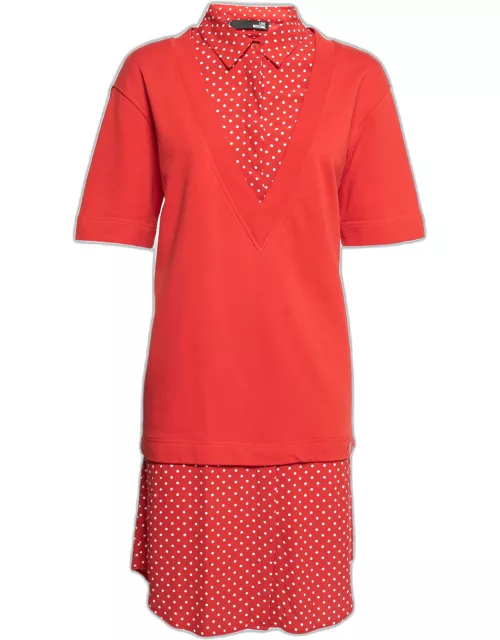 Love Moschino Red Cotton & Crepe Inset Short Sleeve Dress