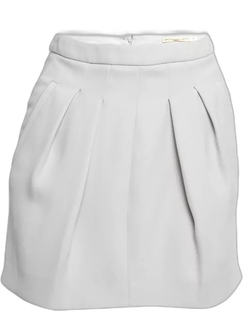 Balenciaga Grey Crepe Pleated Mini Skirt