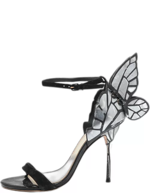 Sophia Webster Black/Silver Leather and Suede Chiara Ankle-Strap Sandal