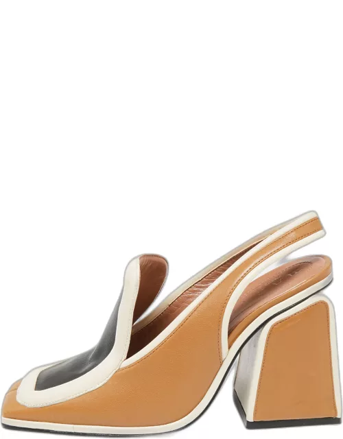 Marni Tri-Color Leather Square Toe Block Heel Slingback Sandal