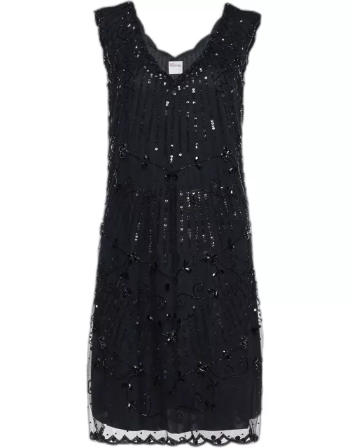 RED Valentino Black Tulle Sequin Embellished Scalloped Sleeveless Dress
