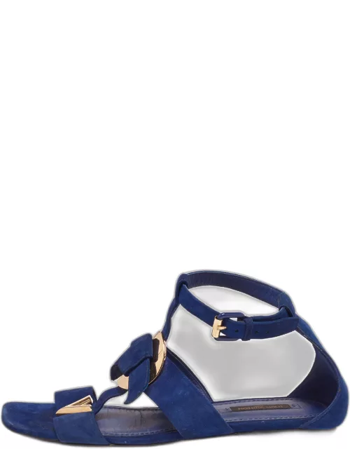 Louis Vuitton Blue Suede Flat Ankle-Strap Sandal
