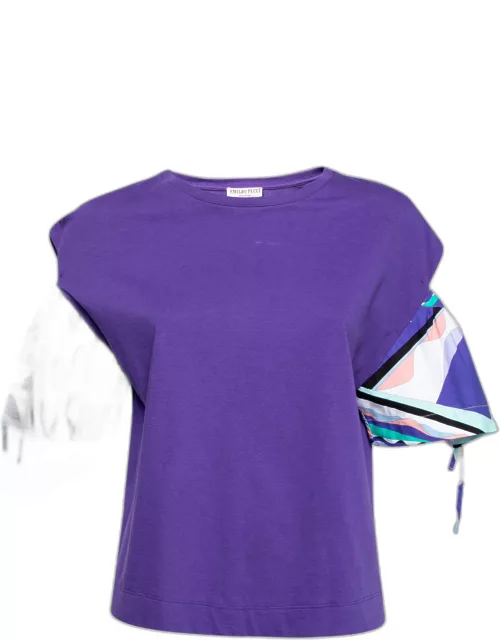 Emilio Pucci Purple Cotton Cut-Out Sleeve Detail T-Shirt