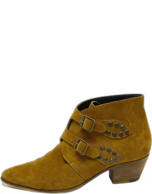 Saint Laurent Brown Suede Studded Ankle Boot
