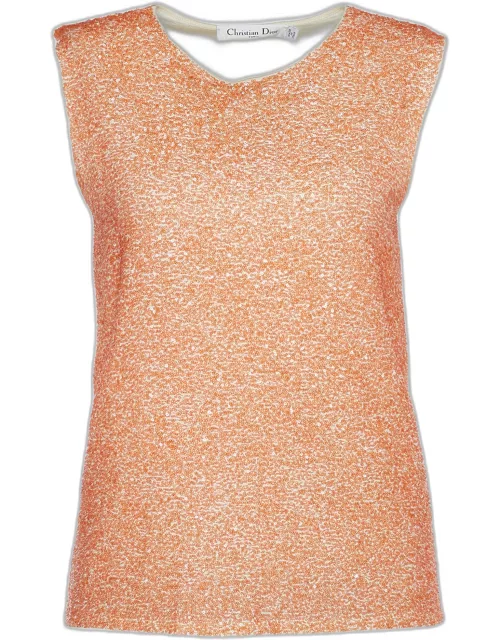 Dior Orange Sequinned Cashmere Silk Sleeveless Top