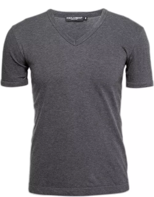 Dolce & Gabbana Grey Cotton Short Sleeve V-Neck T-Shirt