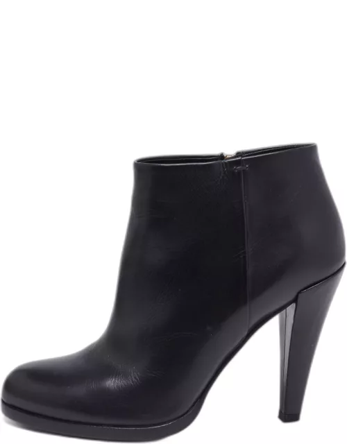 Gucci Black Leather Block Heel Ankle Boot