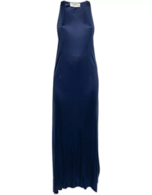 Yves Saint Laurent Blue Silk Knit Layered Sleeveless Maxi Dress