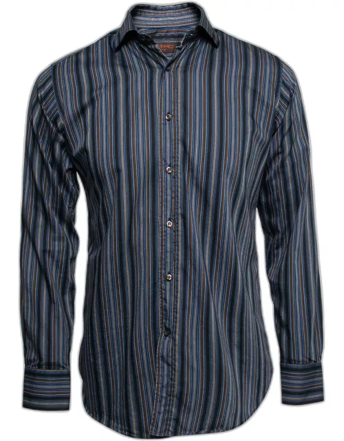 Etro Blue Striped Cotton Button Front Shirt