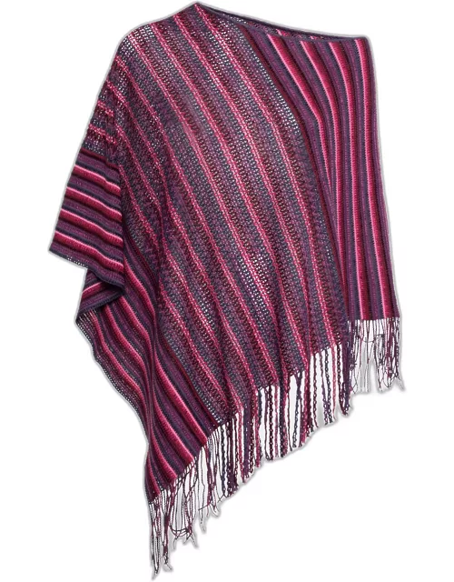Missoni Purple Wool Intarsia Knit Fringed Poncho O