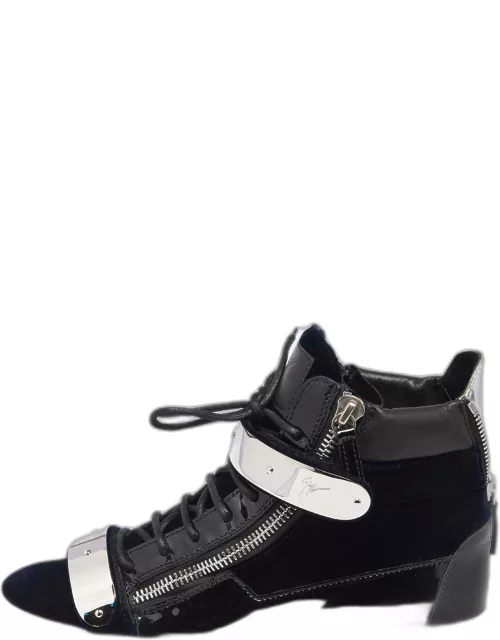 Giuseppe Zanotti Black Velvet And Leather Coby High Top Sneaker