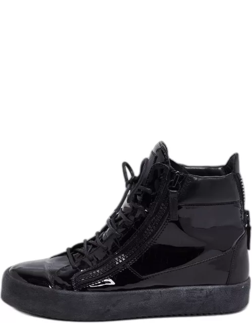 Giuseppe Zanotti Black Leather And Patent Double Zipper High Top Sneaker