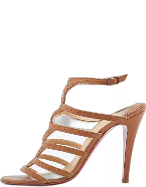 Christian Louboutin Beige Leather Strappy Ankle Strap Sandal