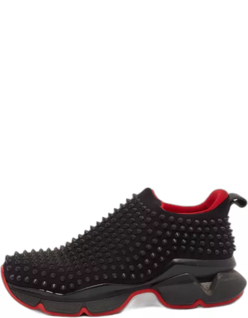 Christian Louboutin Black Stretch Fabric Spike Sock Slip On Platform Sneaker