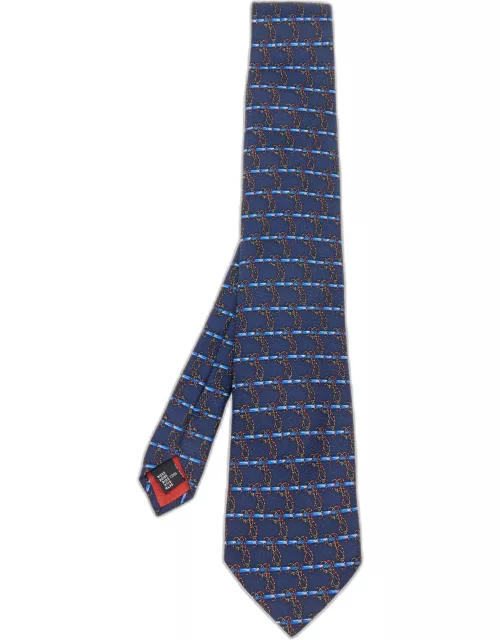 S.T. Dupont Vintage Blue Printed Silk Jacquard Tie
