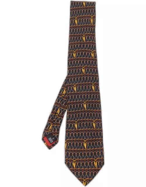 S.T. Dupont Vintage Black Printed Silk Jacquard Tie